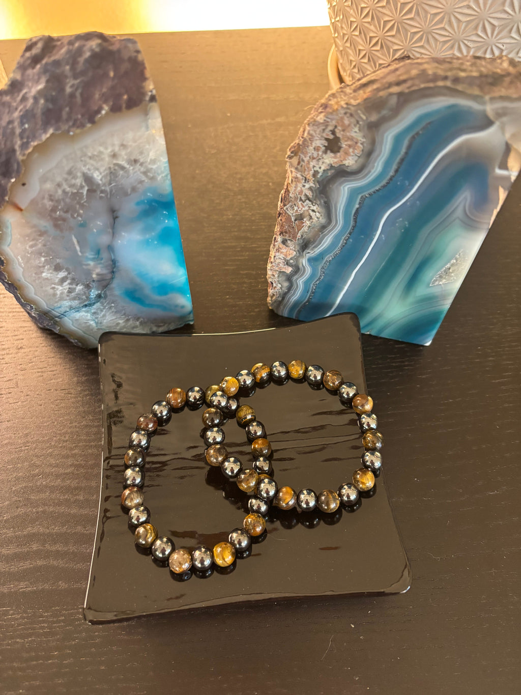 Reiki-Infused Natural Tiger Eye & Hematite Bracelet for Mental Clarity, Grounding & Energy Defense (8mm)