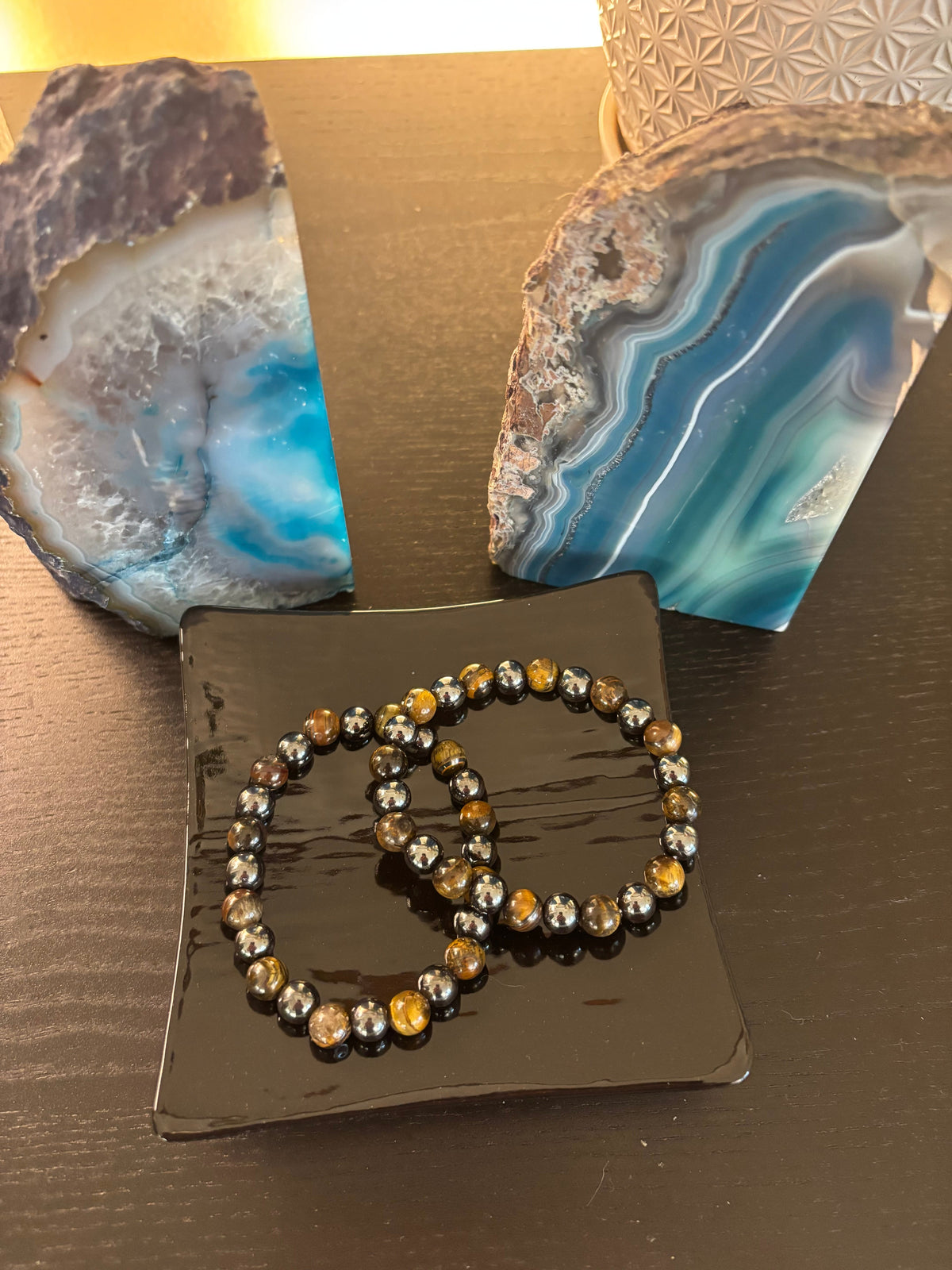 Reiki-Infused Natural Tiger Eye & Hematite Bracelet for Mental Clarity, Grounding & Energy Defense (8mm)