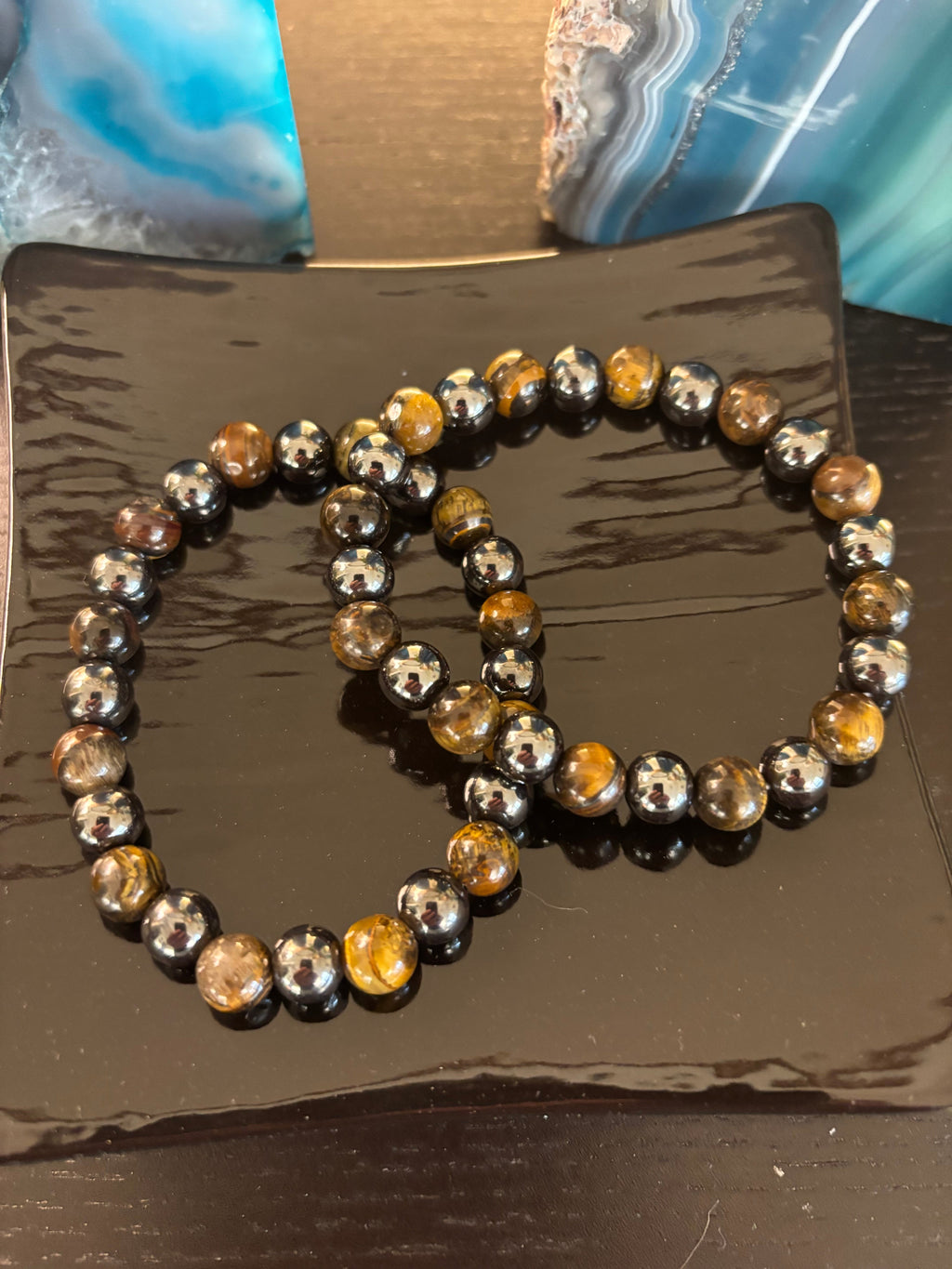 Reiki-Infused Natural Tiger Eye & Hematite Bracelet for Mental Clarity, Grounding & Energy Defense (8mm)