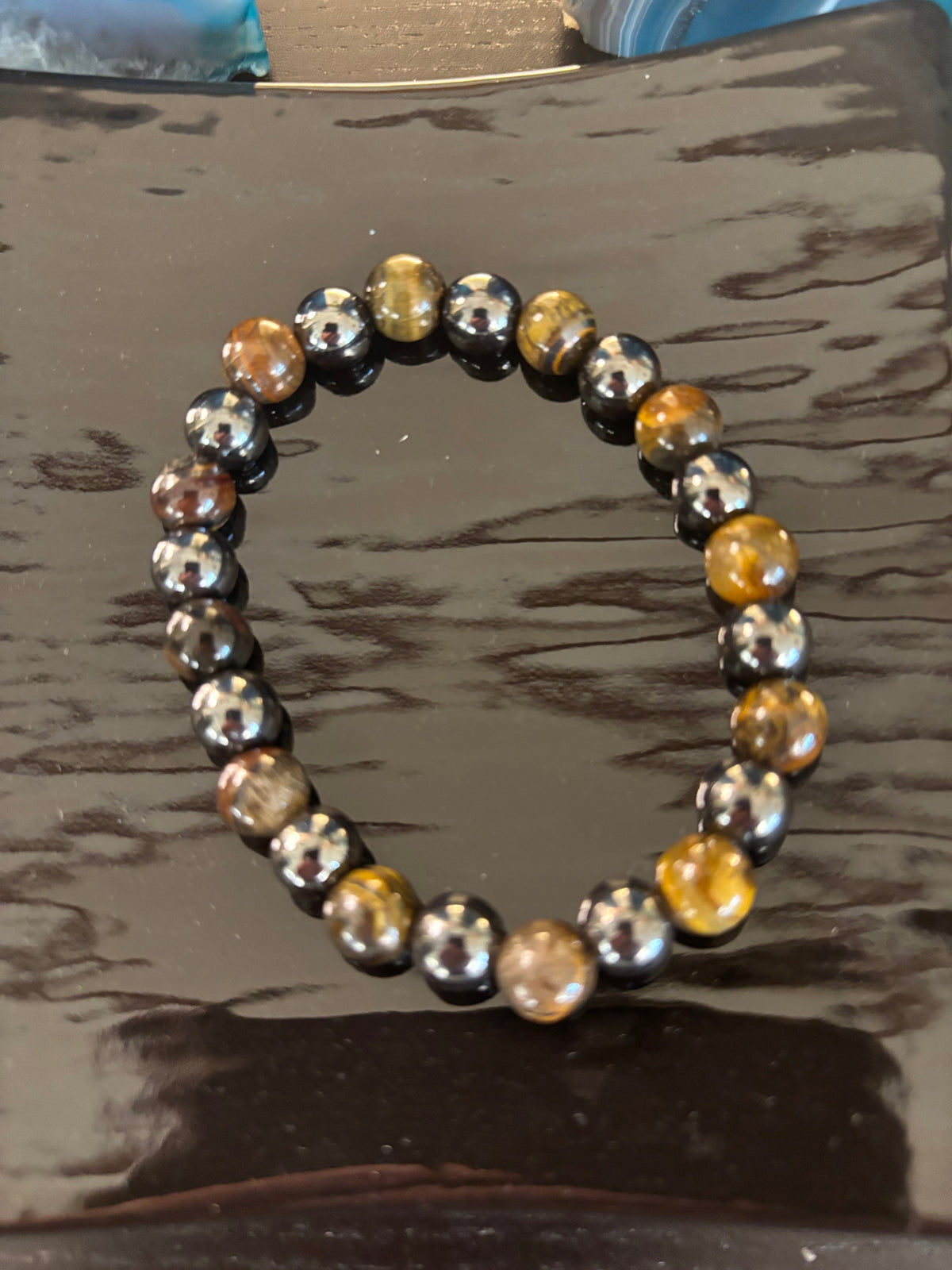 Reiki-Infused Natural Tiger Eye & Hematite Bracelet for Mental Clarity, Grounding & Energy Defense (8mm)