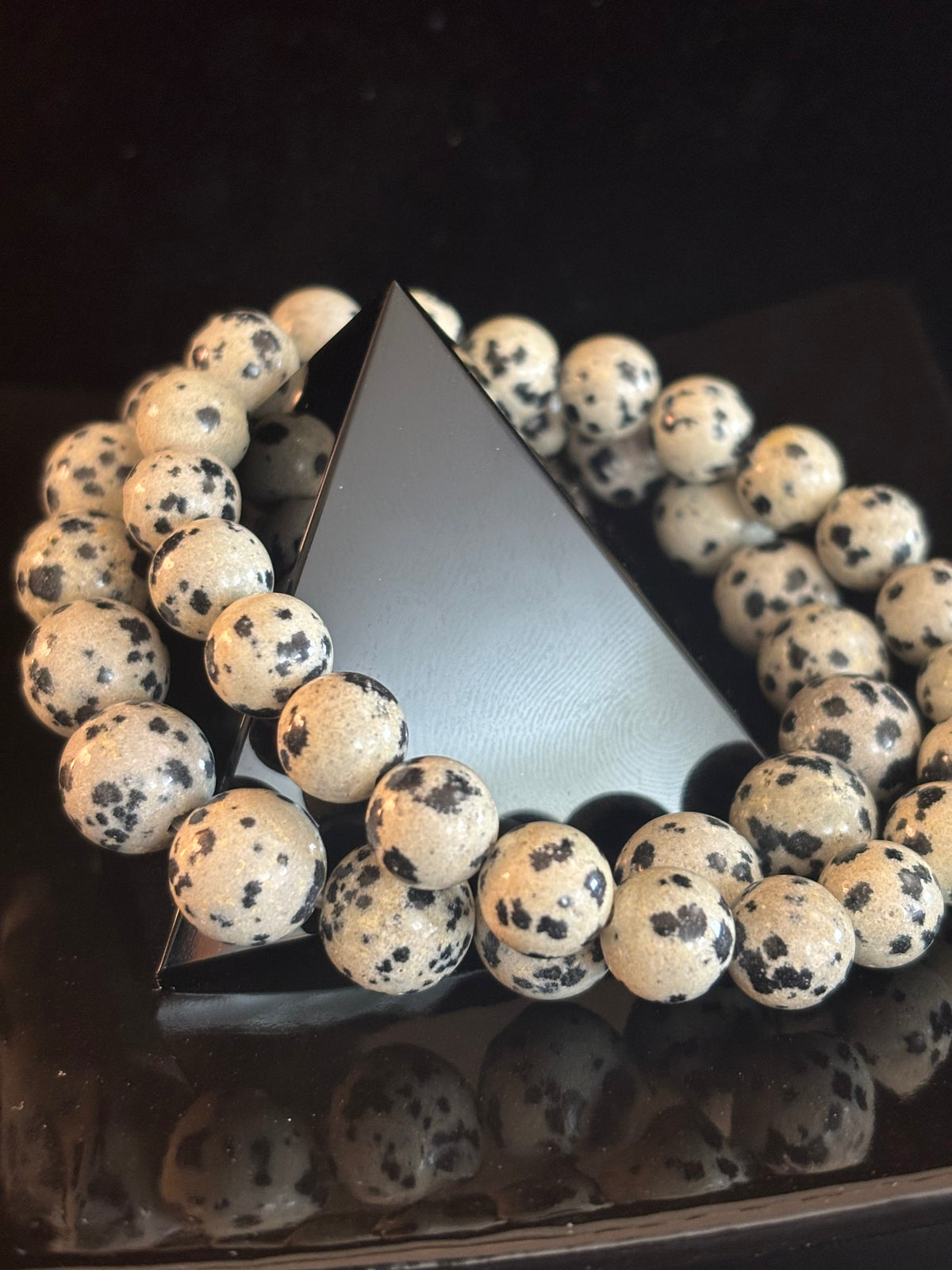 Reiki-Infused Natural Dalmatian Jasper Bracelet for Grounding, Inner Child Joy & Overthinking Relief (8mm, 10mm & 12mm)