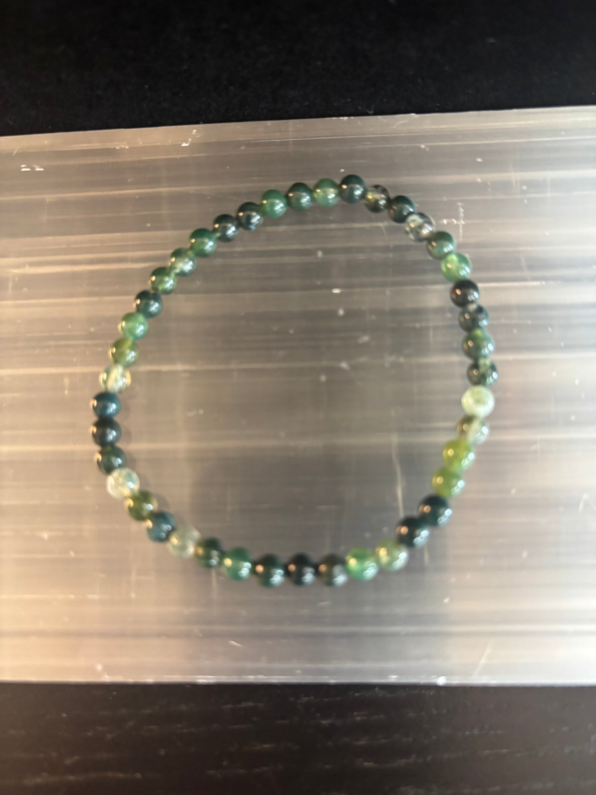 Reiki-Infused Minimalist Moss Agate Dainty Bracelet for New Beginnings, Heart Chakra Healing & Abundance (4mm)