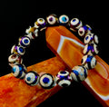 Mexican Agate Evil Eye Bracelet — Natural Earth-Mined Agate Beaded Bracelet Inspired by Puerto Vallarta (12mm, Medium–Large Wrists)
