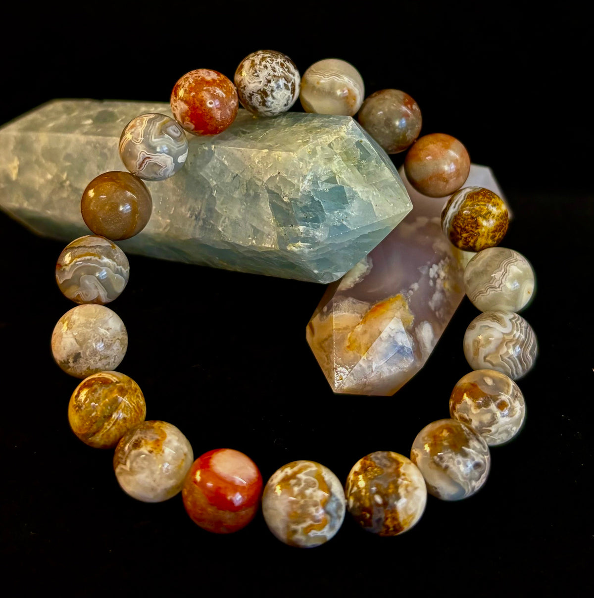 Reiki-Infused Natural Mexican Agate Bracelet for Balance, Harmony & Earth Grounding (8mm)