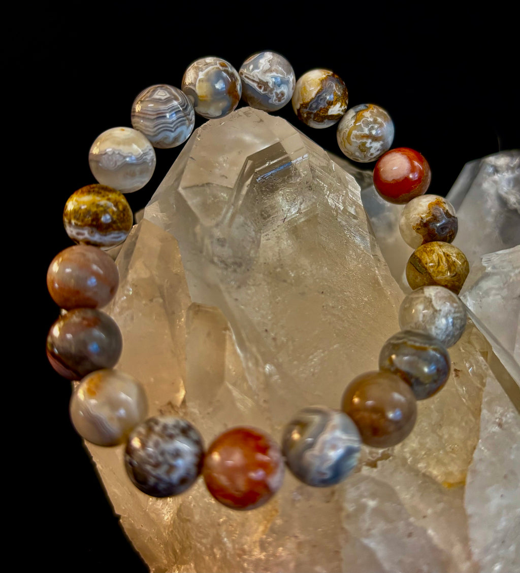 Reiki-Infused Natural Mexican Agate Bracelet for Balance, Harmony & Earth Grounding (8mm)