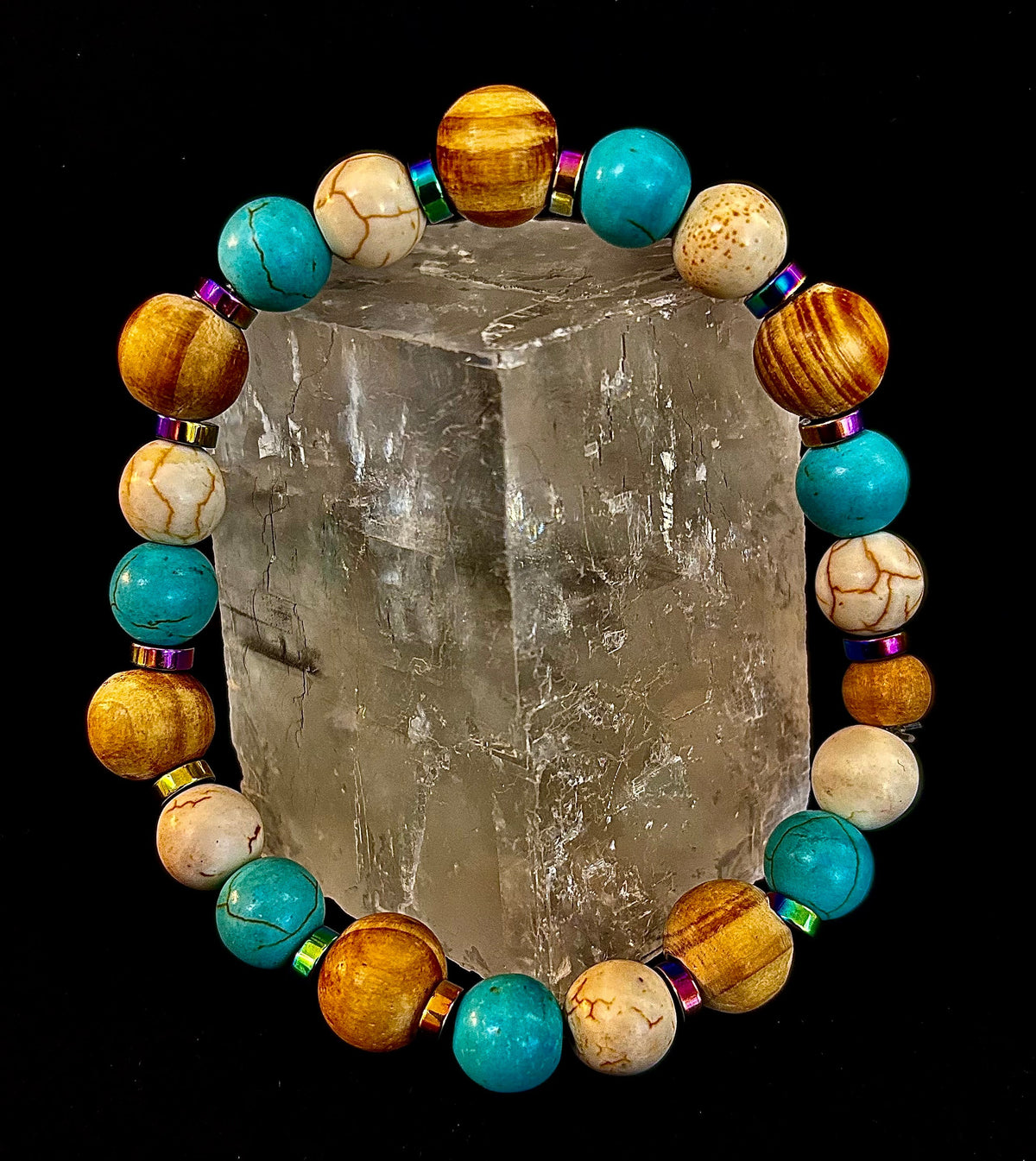 Turquoise and Cream Howlite with Coconut Palm Beads (8"-8.5" Large and XL Wrists)