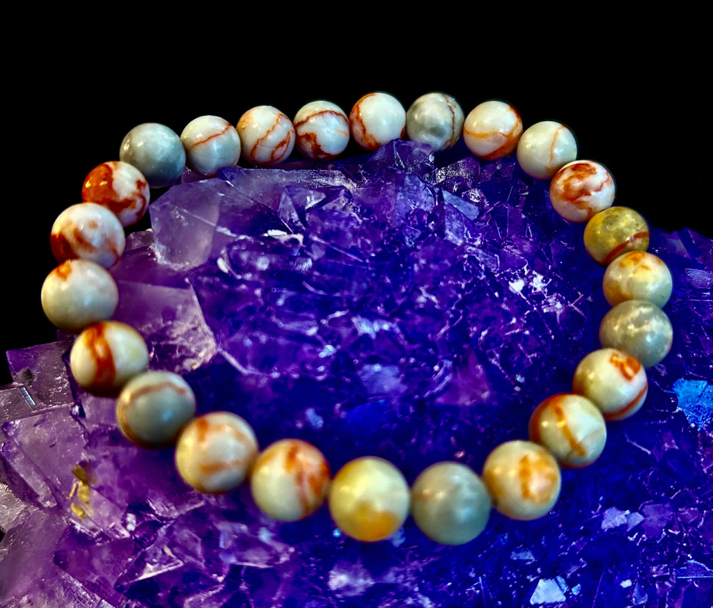 Reiki-Infused Natural Red Vein Jasper Bracelet for Grounding, Endurance & Emotional Stability (8mm)