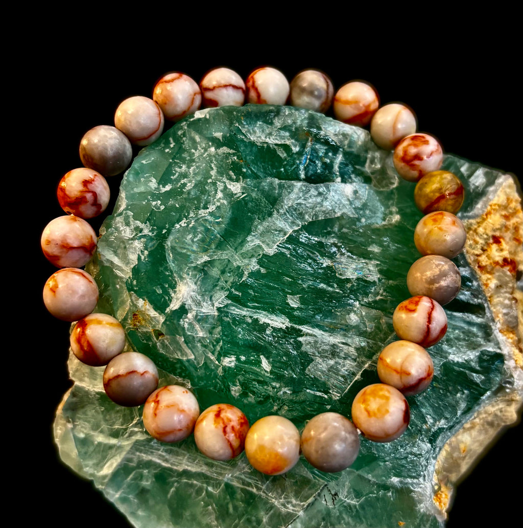 Reiki-Infused Natural Red Vein Jasper Bracelet for Grounding, Endurance & Emotional Stability (8mm)