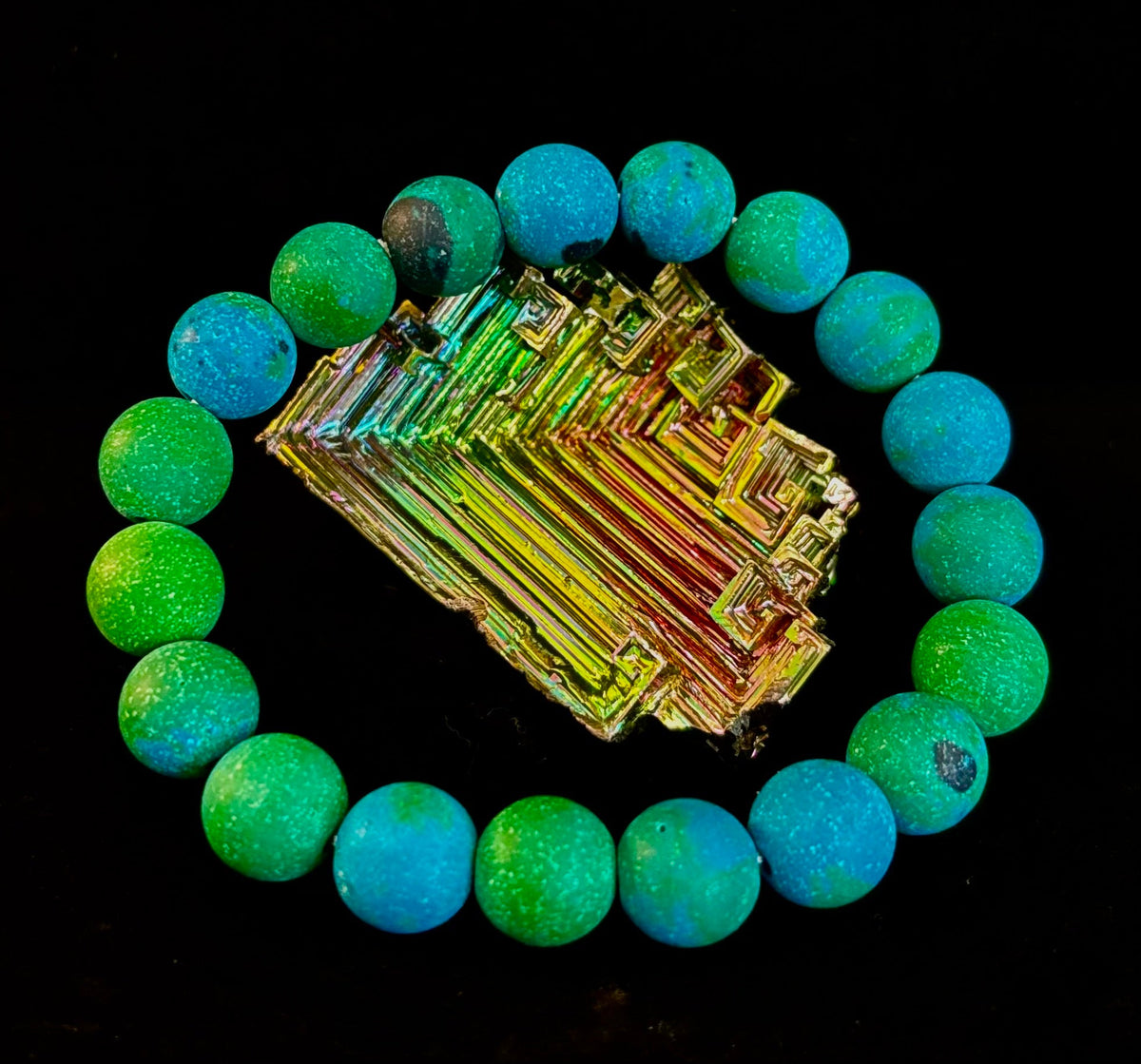 Matte Azurite Energy Bracelet — Genuine 10mm Blue-Green Azurite Stretch Bracelet for Medium to Large Wrists (7.25–8.5")