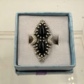 Sterling Silver Double Teardrop Celestial Black Onyx Ring - Size 9 - Protective, Grounding & Stabilizing