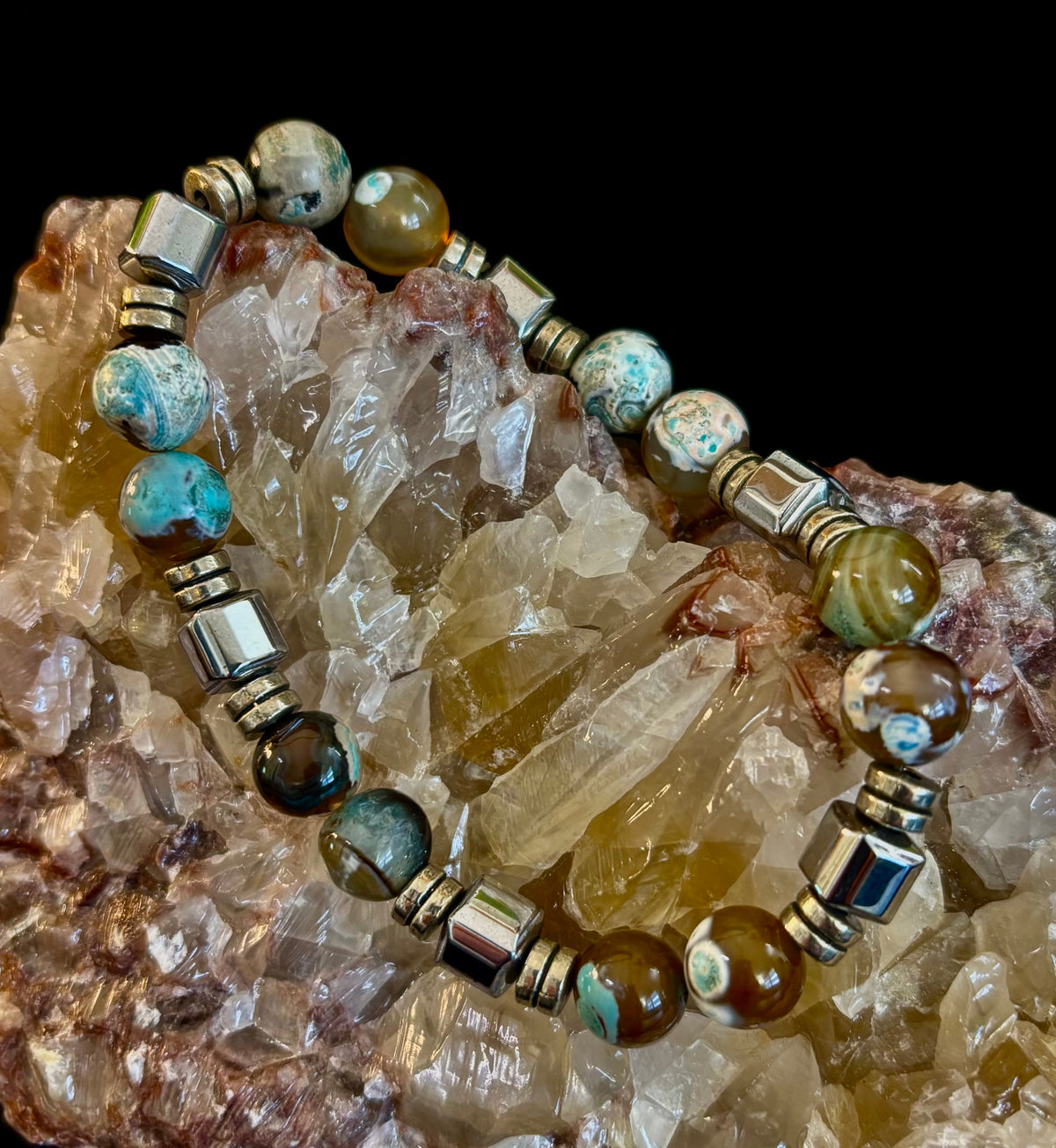 Earth Tone Natural Stone Bracelet – One-of-a-Kind XL Crystal Bracelet
