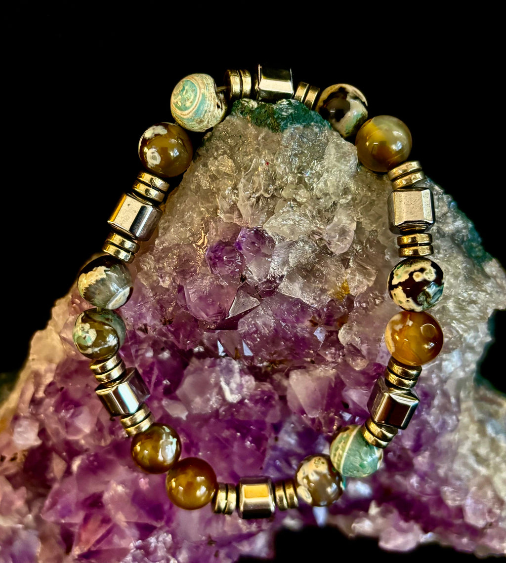 Earth Tone Natural Stone Bracelet – One-of-a-Kind XL Crystal Bracelet