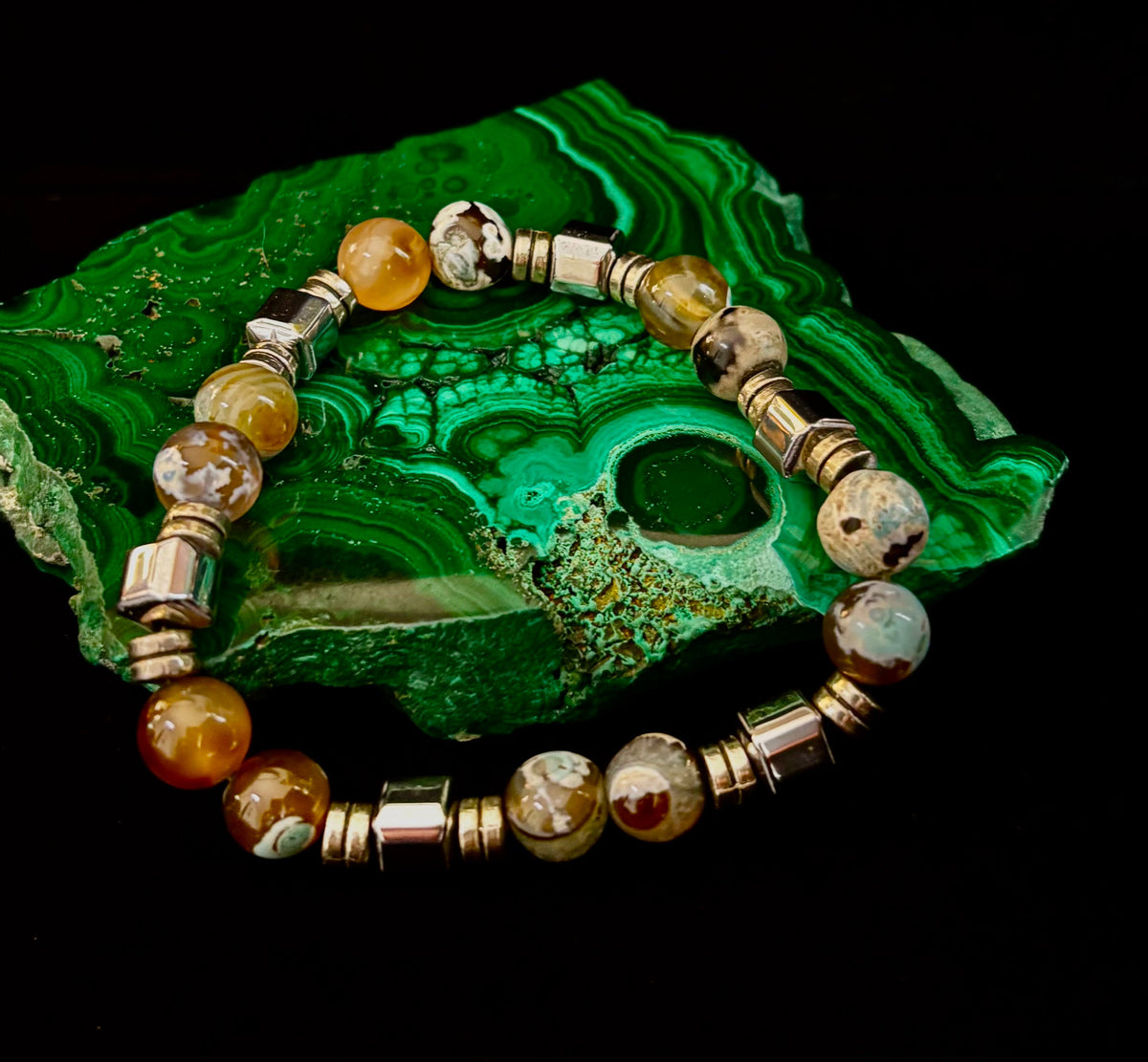 Earth Tone Natural Stone Bracelet – One-of-a-Kind XL Crystal Bracelet