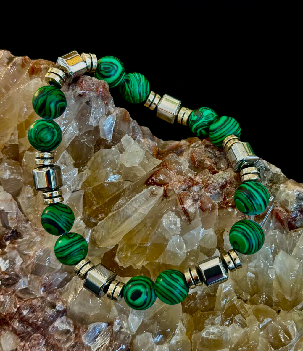 Emerald Malachite Energy Bracelet – XL Natural Stone Bracelet Handmade in Puerto Vallarta