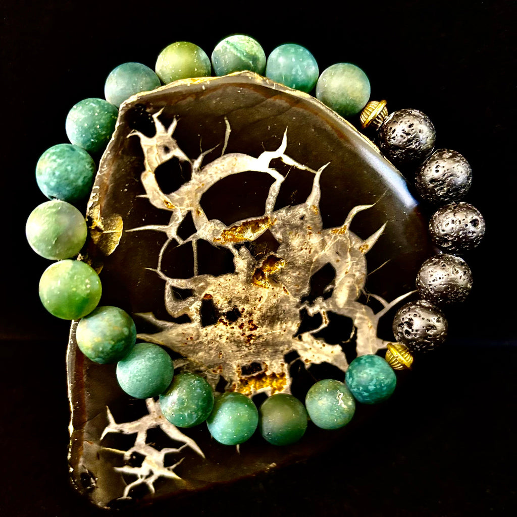 Matte Green Moss Agate Essential Oil Diffuser Bracelet (Large and XL Wrist Options)