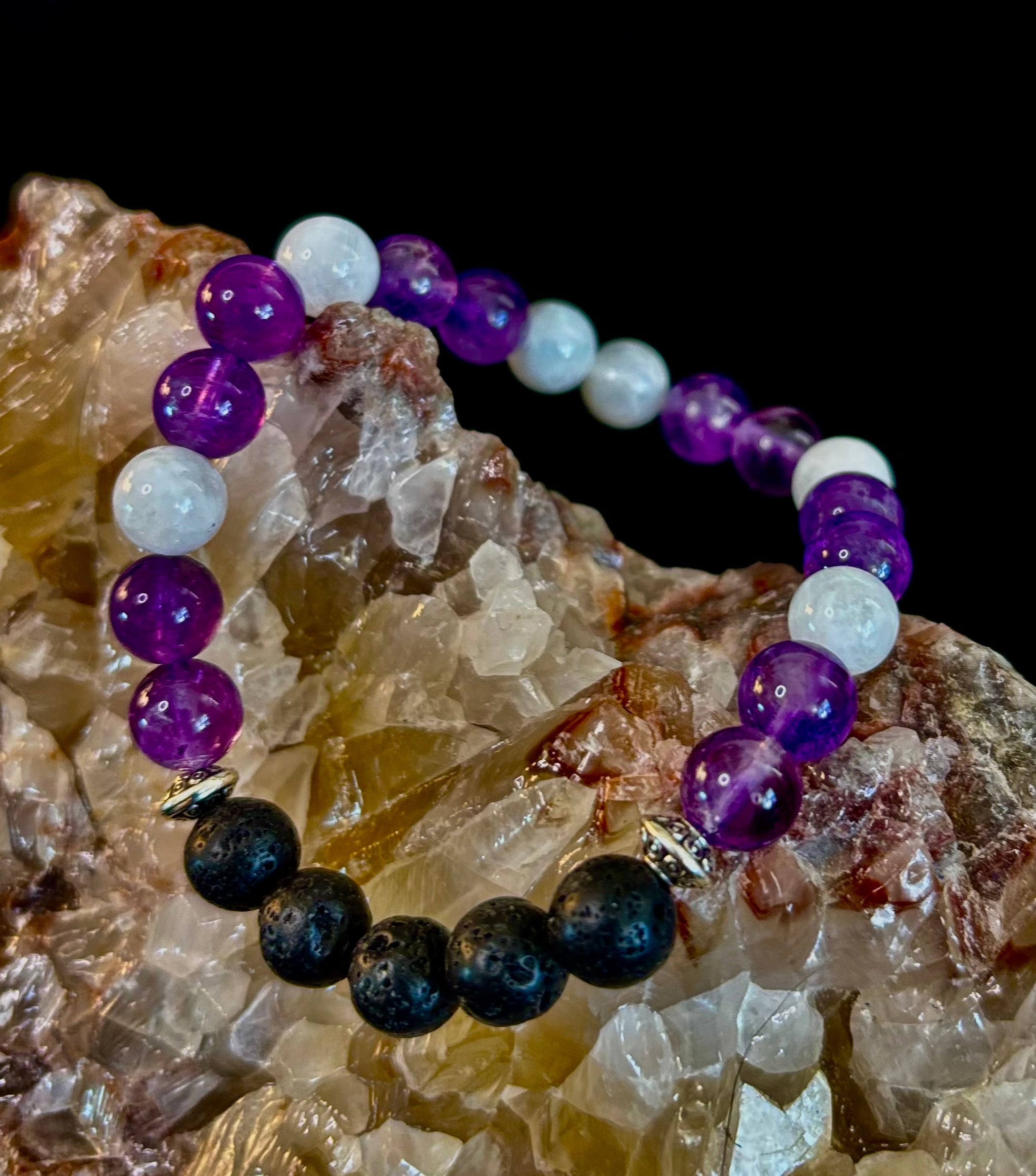 Amethyst and Moonstone Aromatherapy Diffuser Bracelet