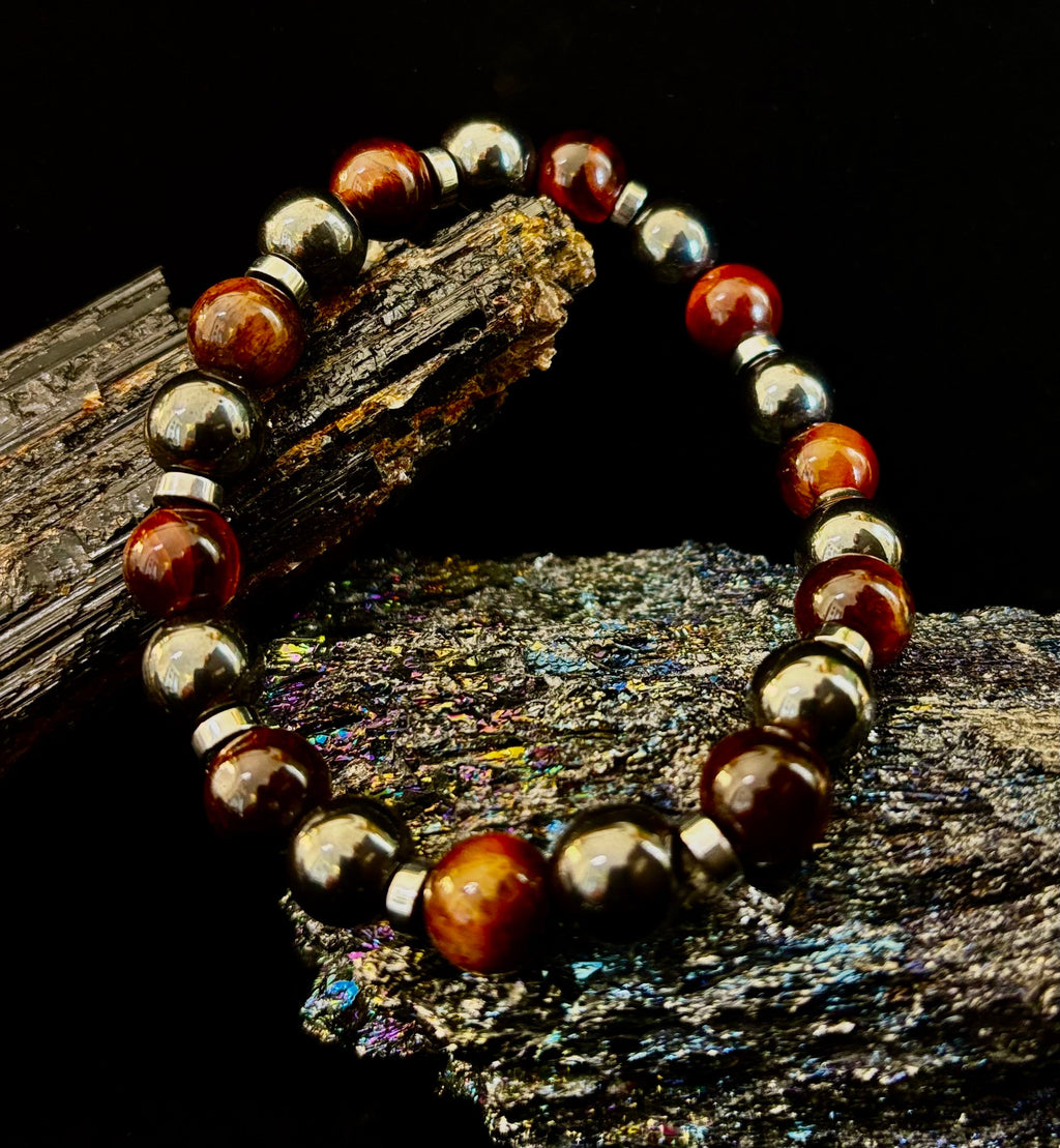 Tiger’s Eye & Hematite Energy Bracelet – Handmade in Puerto Vallarta | Natural Stone Bracelet for Large & XL Wrists