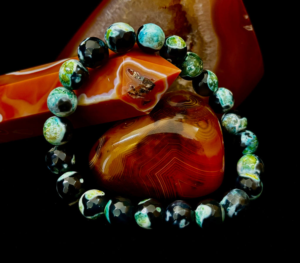 Green Ocean Jasper Energy Bracelet – 10mm Natural Ocean Jasper Bracelet for Grounding & Positive Energy