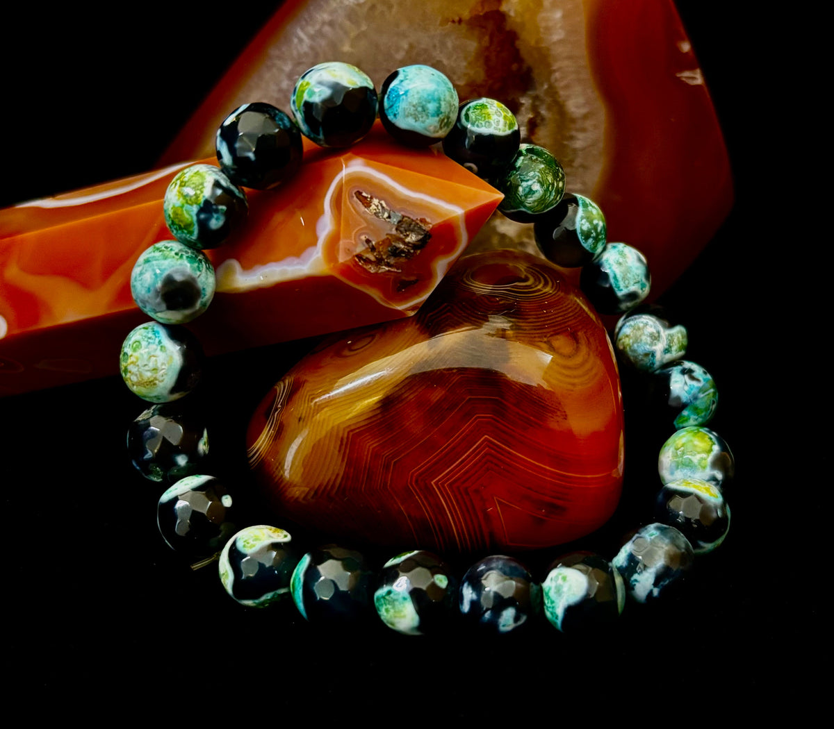 Green Ocean Jasper Energy Bracelet – 10mm Natural Ocean Jasper Bracelet for Grounding & Positive Energy