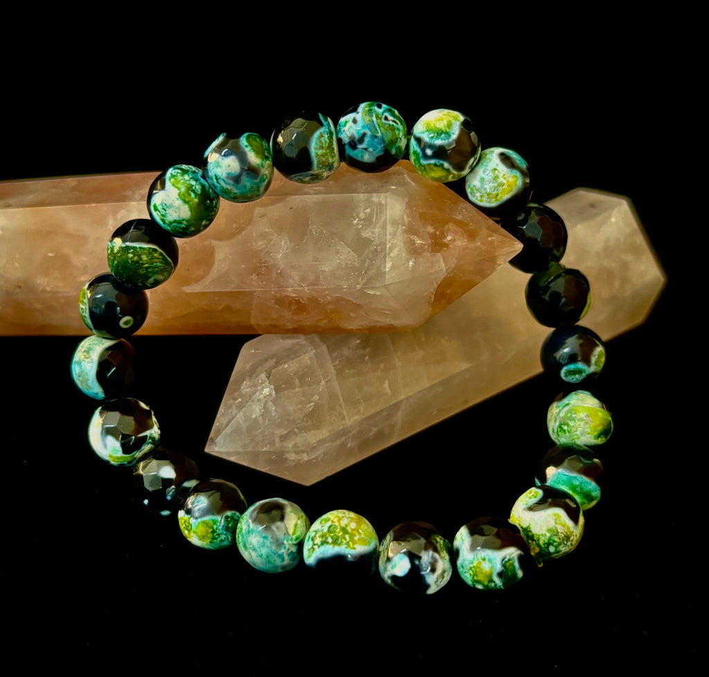 Green Ocean Jasper Energy Bracelet – 10mm Natural Ocean Jasper Bracelet for Grounding & Positive Energy