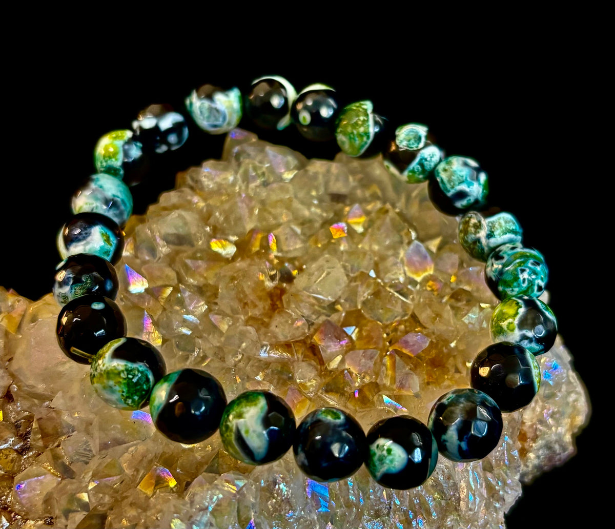 Green Ocean Jasper Energy Bracelet – 10mm Natural Ocean Jasper Bracelet for Grounding & Positive Energy