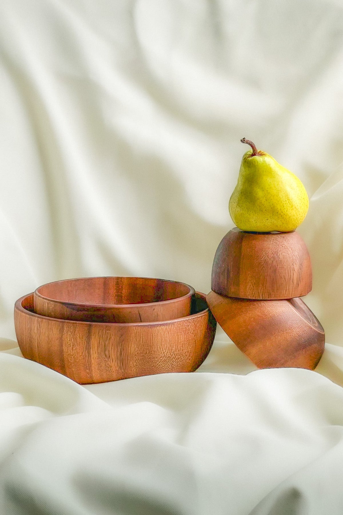 Rustic Acacia Wood Bowl Set