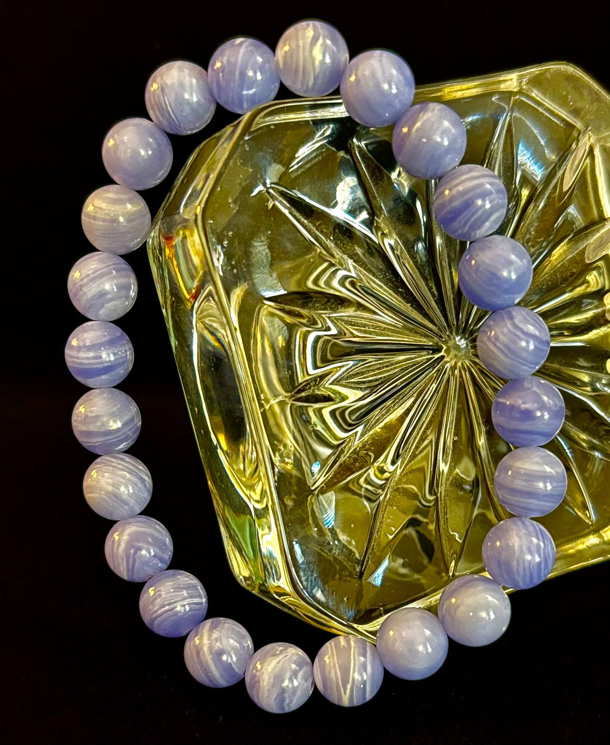 Reiki-Infused Natural Blue Lace Agate Bracelet for Anxiety Relief, Serenity & Throat Chakra Alignment (8mm)