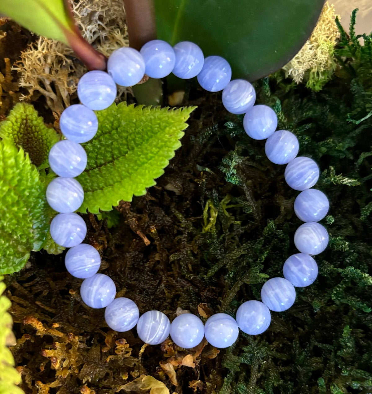 Reiki-Infused Natural Blue Lace Agate Bracelet for Anxiety Relief, Serenity & Throat Chakra Alignment (8mm)