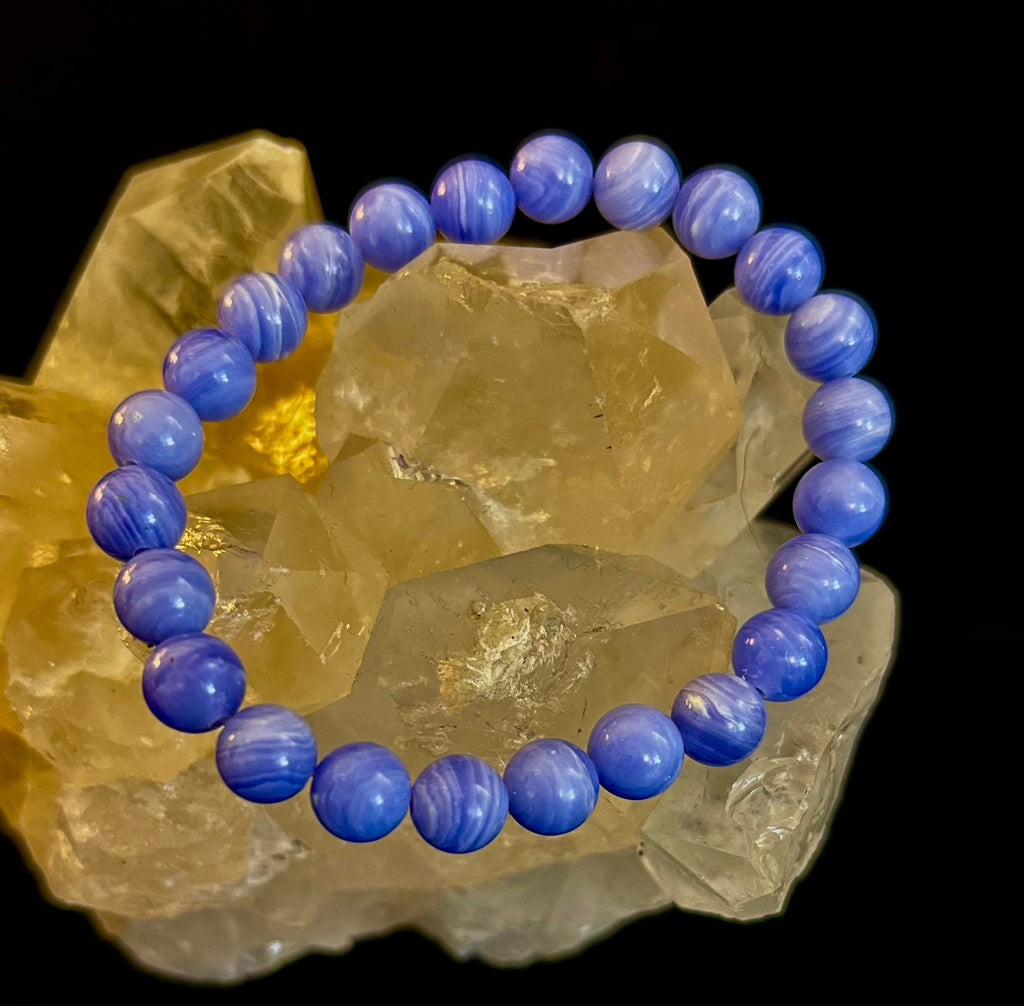 Reiki-Infused Natural Blue Lace Agate Bracelet for Anxiety Relief, Serenity & Throat Chakra Alignment (8mm)