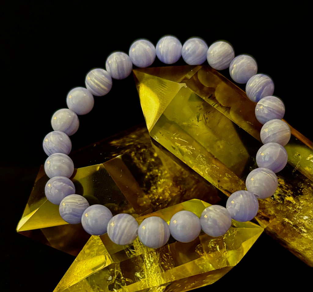 Reiki-Infused Natural Blue Lace Agate Bracelet for Anxiety Relief, Serenity & Throat Chakra Alignment (8mm)