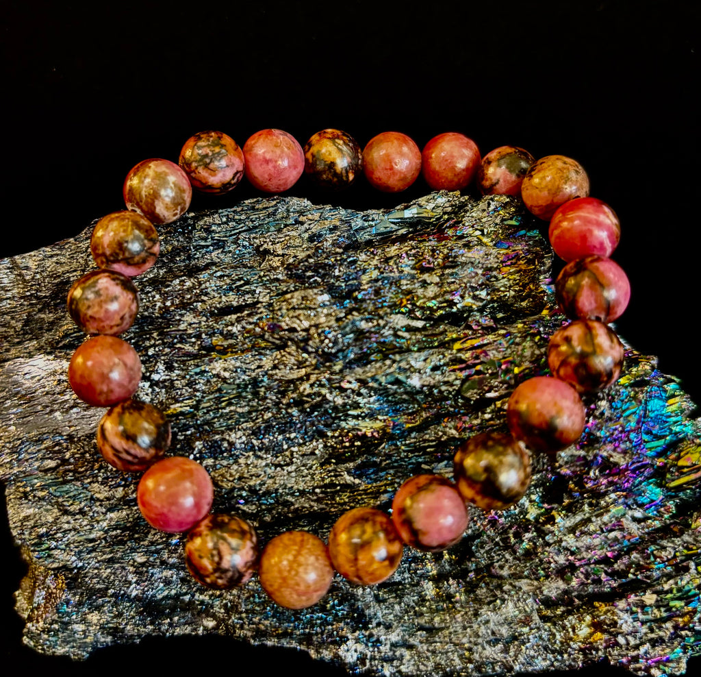 Natural Rhodonite Stone Bead Bracelet – Emotional Healing & Love Energy