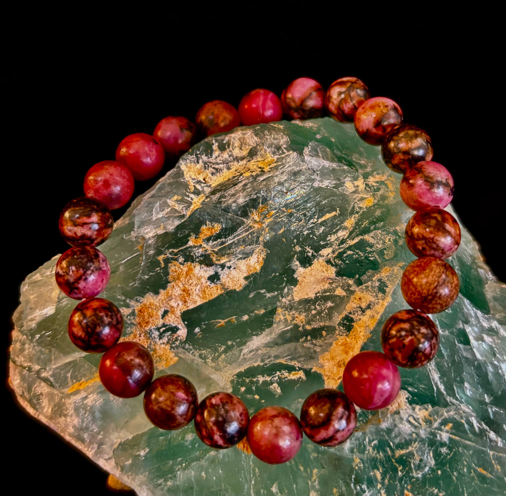 Natural Rhodonite Stone Bead Bracelet – Emotional Healing & Love Energy
