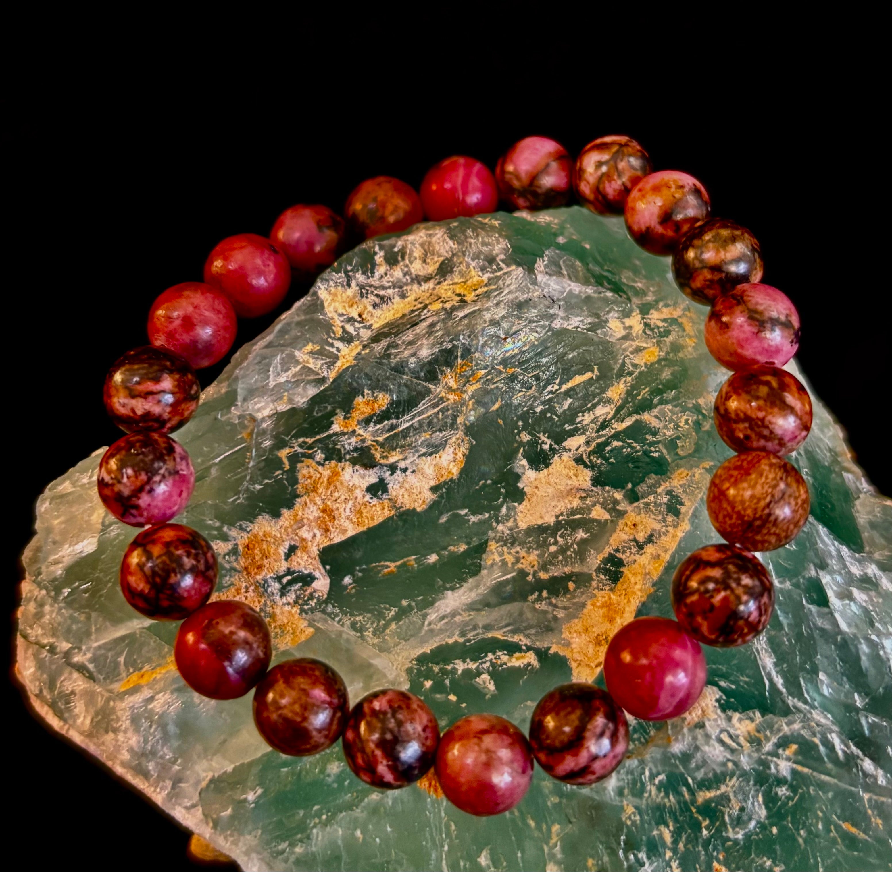 Natural Rhodonite Stone Bead Bracelet – Emotional Healing & Love Energy