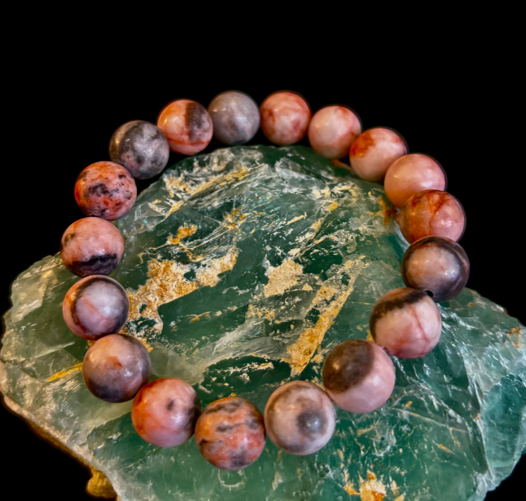 Natural Rhodonite Stone Bead Bracelet – Emotional Healing & Love Energy