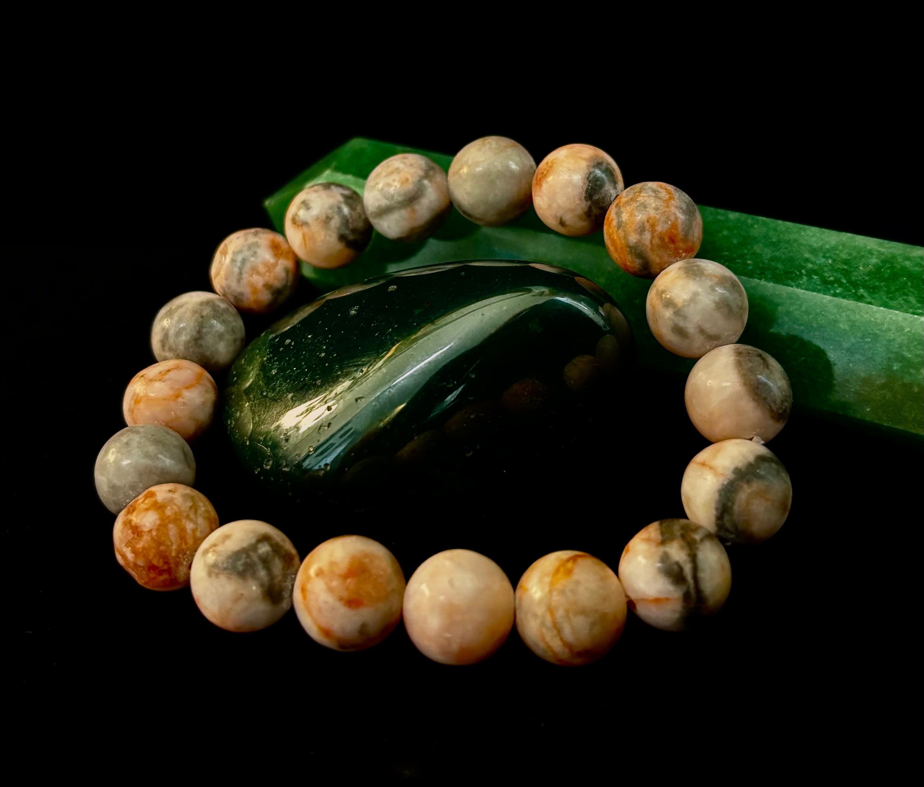 Natural Rhodonite Stone Bead Bracelet – Emotional Healing & Love Energy