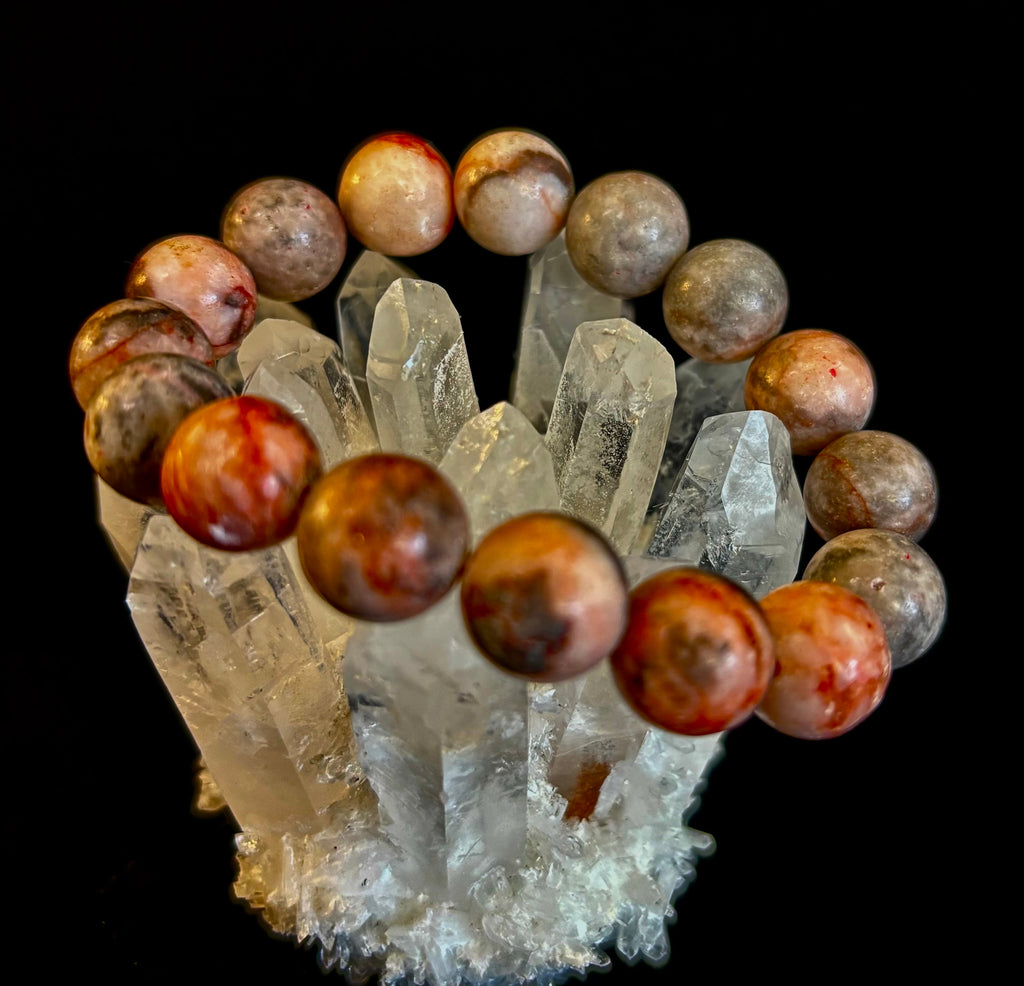 Natural Rhodonite Stone Bead Bracelet – Emotional Healing & Love Energy