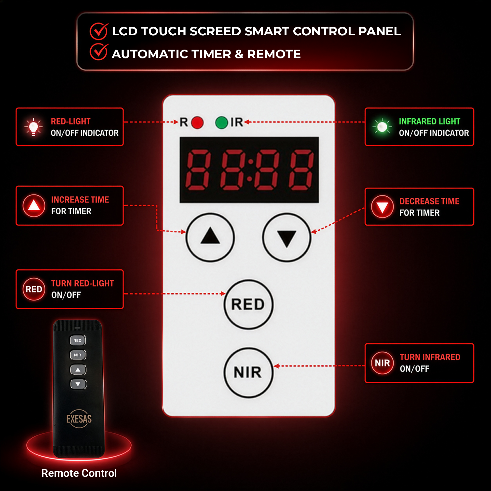EXESAS 120 LED, 600W Dual-Chip, Red Light Therapy Device for Full Body, 4-Wavelengths Infrared LED Panel for Skin, Weight, Pain, Wellness