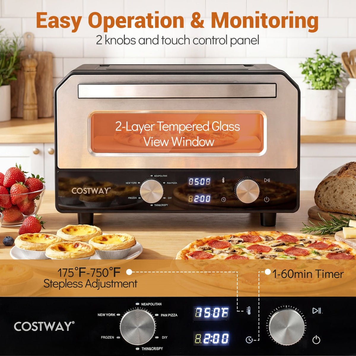 Indoor Electric Pizza Oven Countertop Pizza Oven for 12 Inch Pizzas-Black
