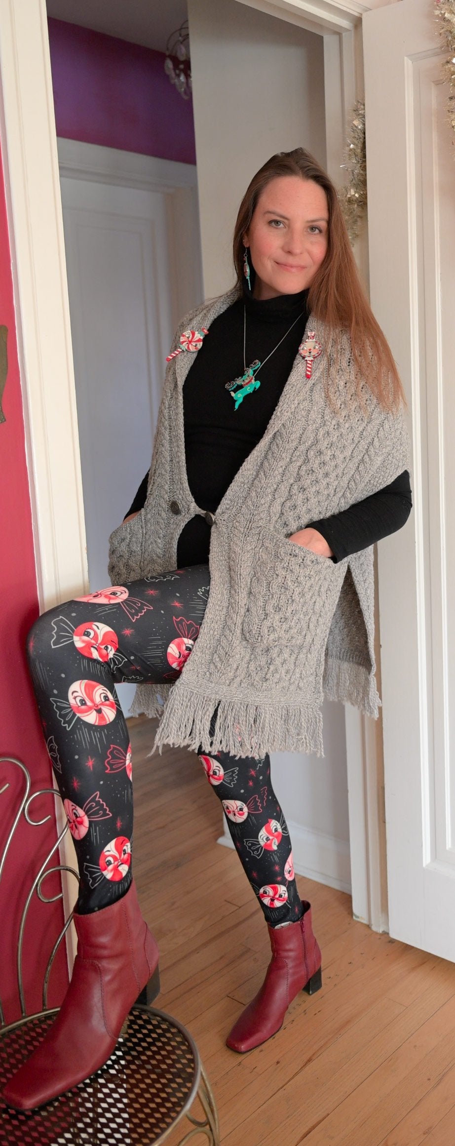 "Twilight Merrymint Flight" (Johanna Parker Exclusive) Christmas Mint Candy- Leggings
