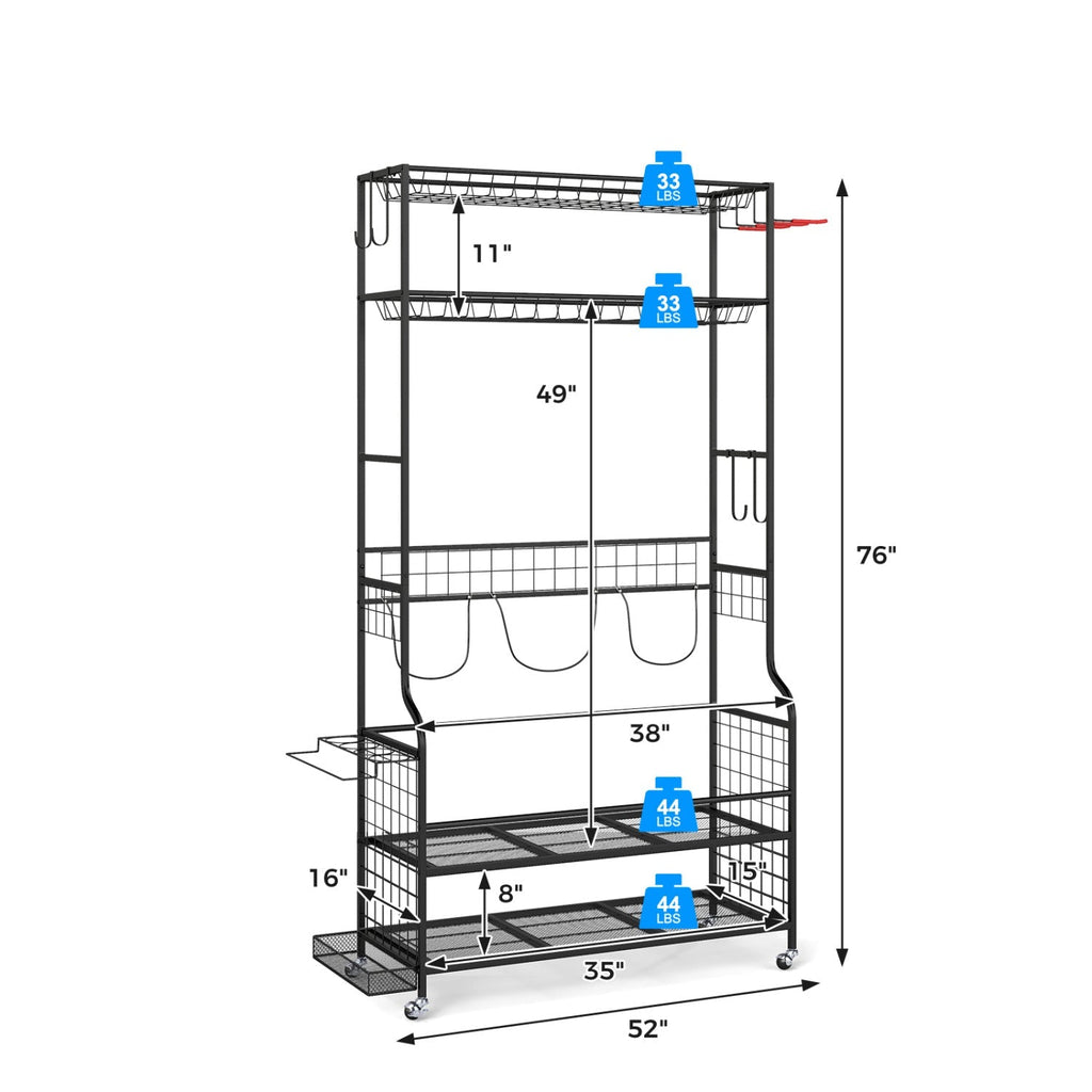 Mobile Sports Equipment Organizer with Golf Bags Storage and Club Rack