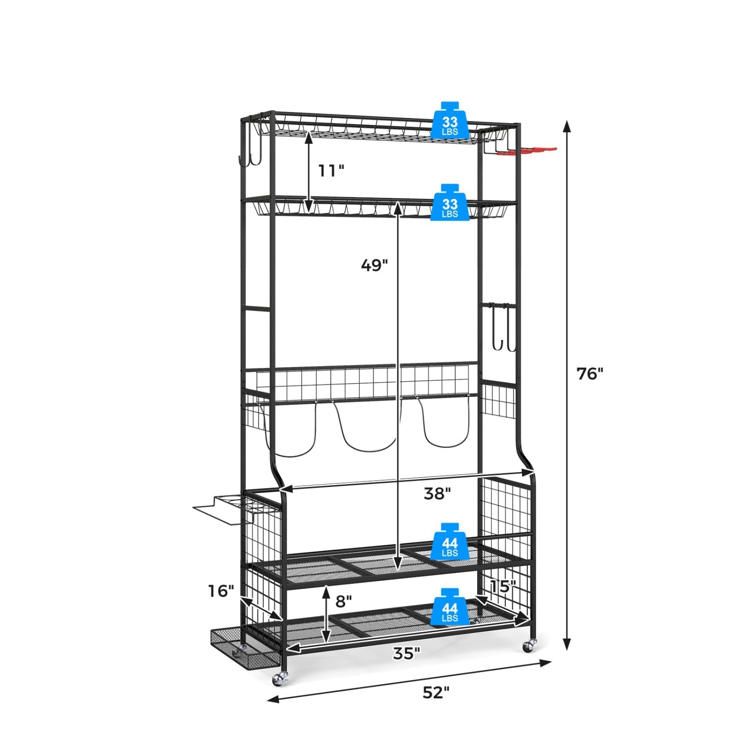 Mobile Sports Equipment Organizer with Golf Bags Storage and Club Rack