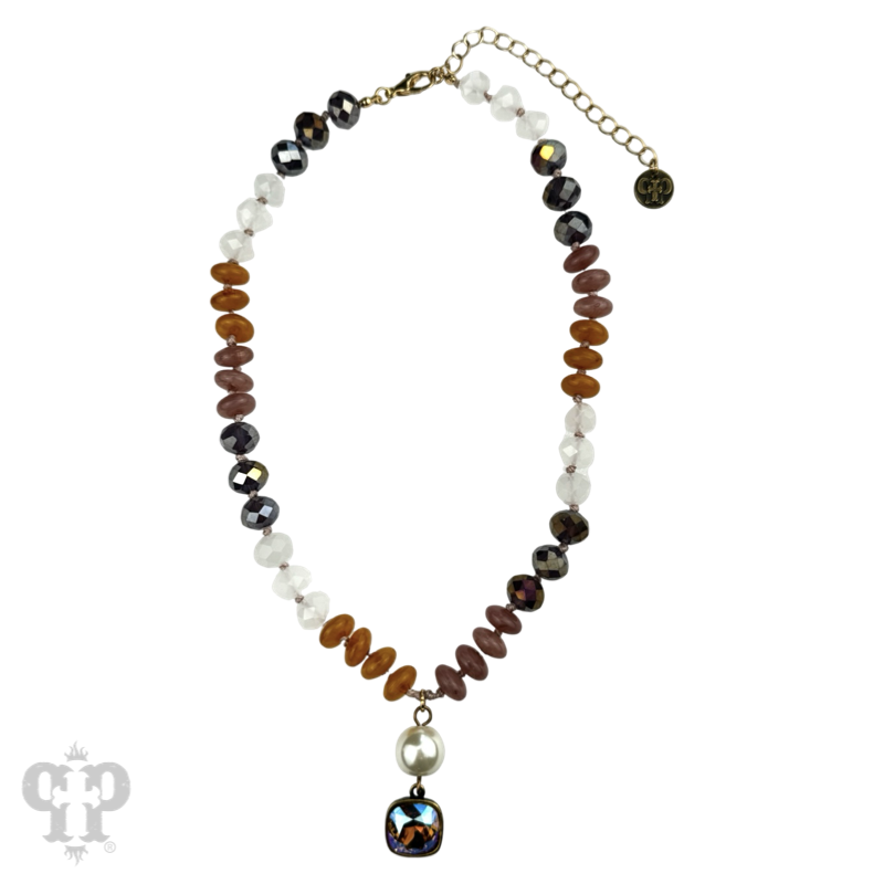 Stone and faceted bead necklace with Austrian crystal - LC