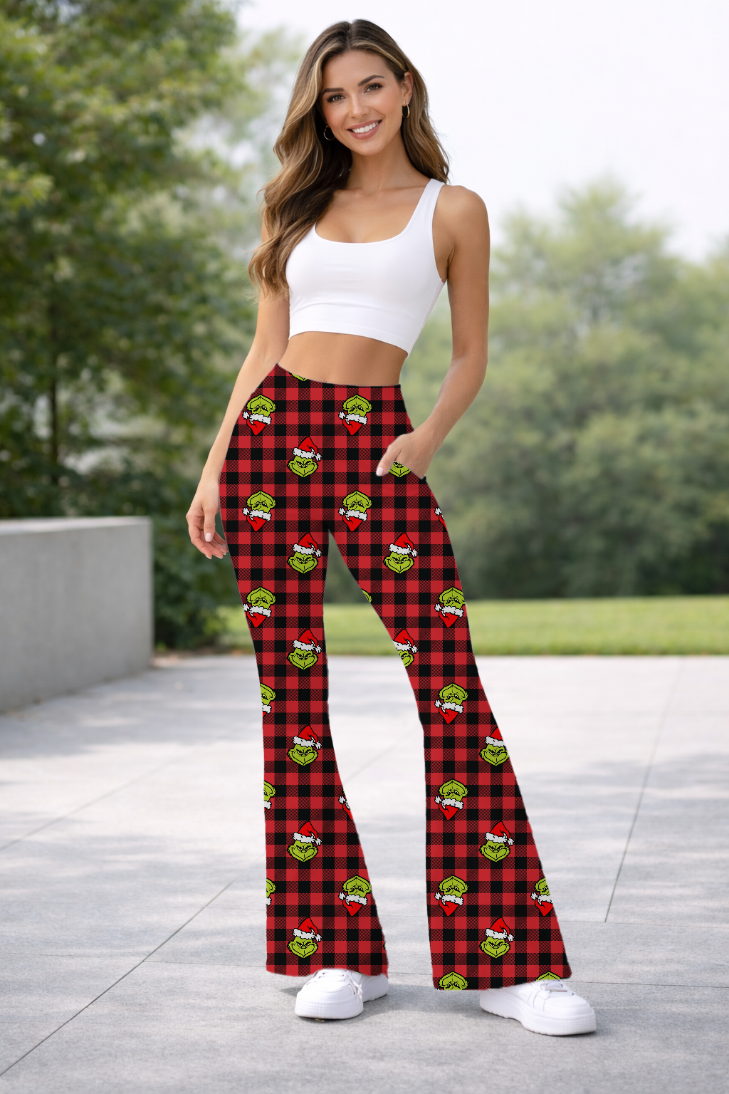 PLAID MEAN-HOLIDAY RUN-YOGA FLARE PANTS