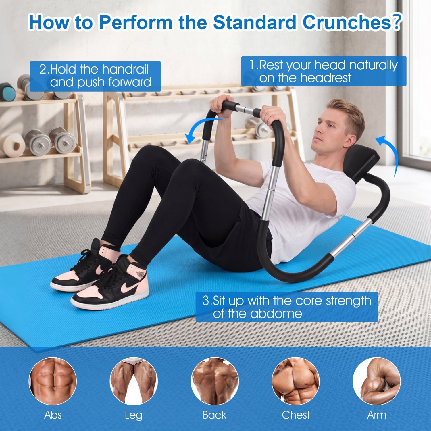 Portable AB Trainer with Headrest and Foam Handles