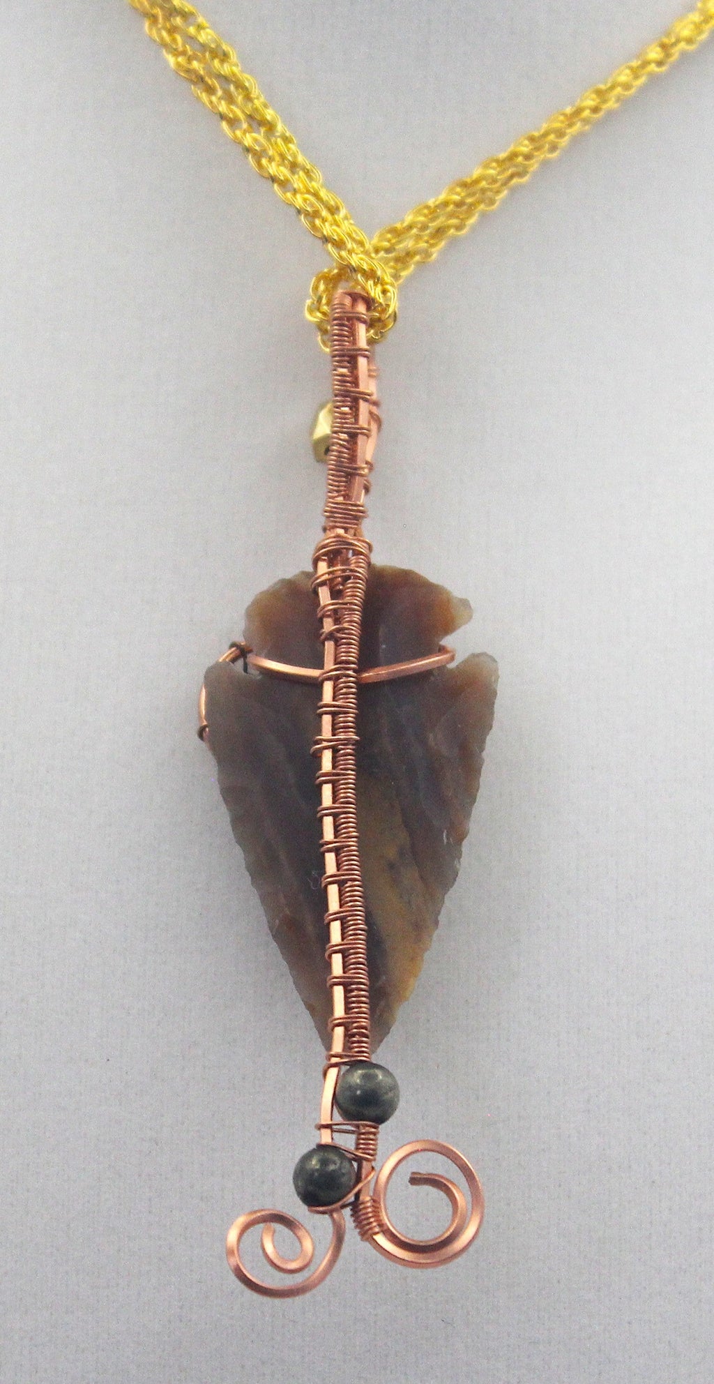 Raw Copper Jasper Arrowhead Beaded Charmed Pendant Necklace