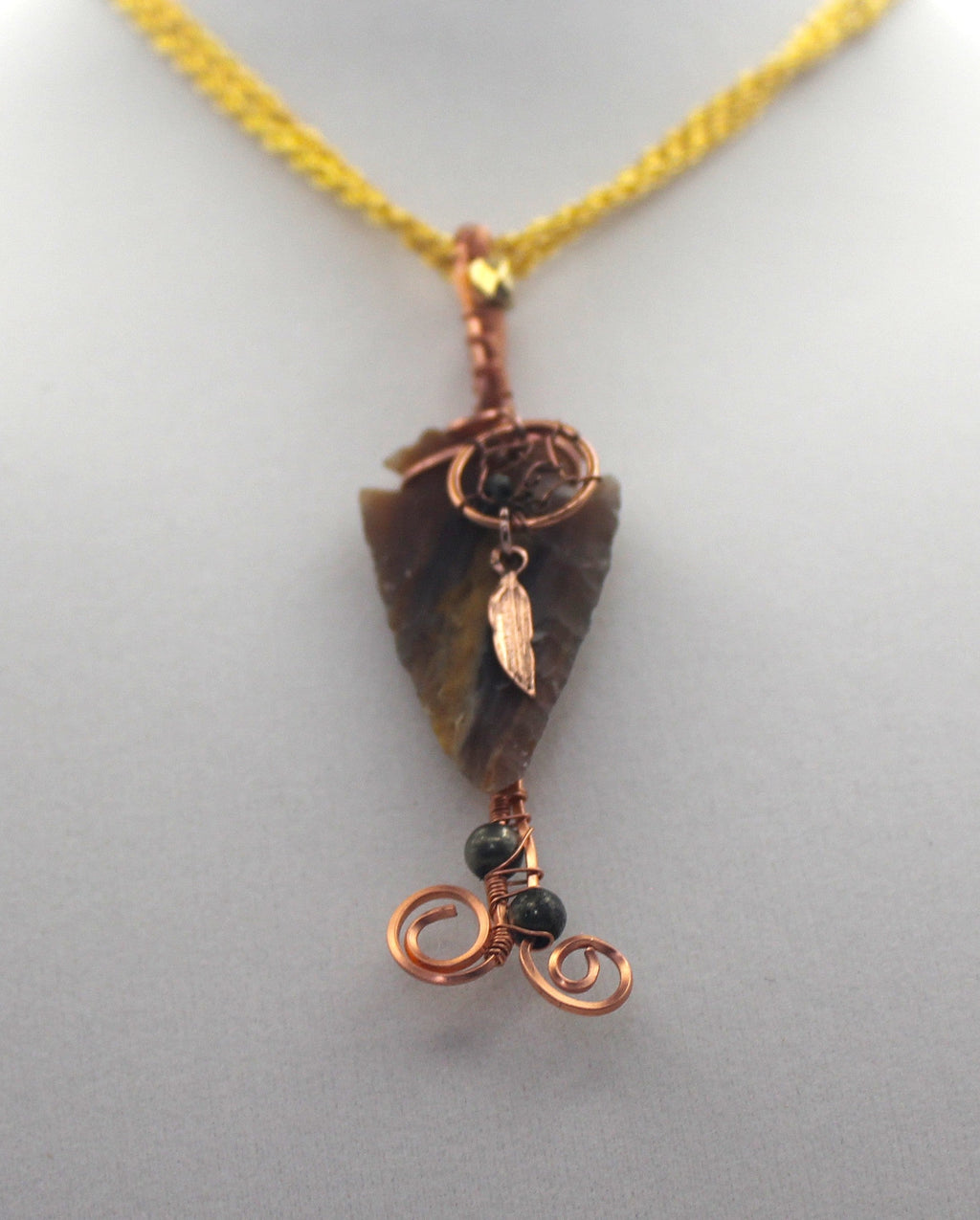 Raw Copper Jasper Arrowhead Beaded Charmed Pendant Necklace