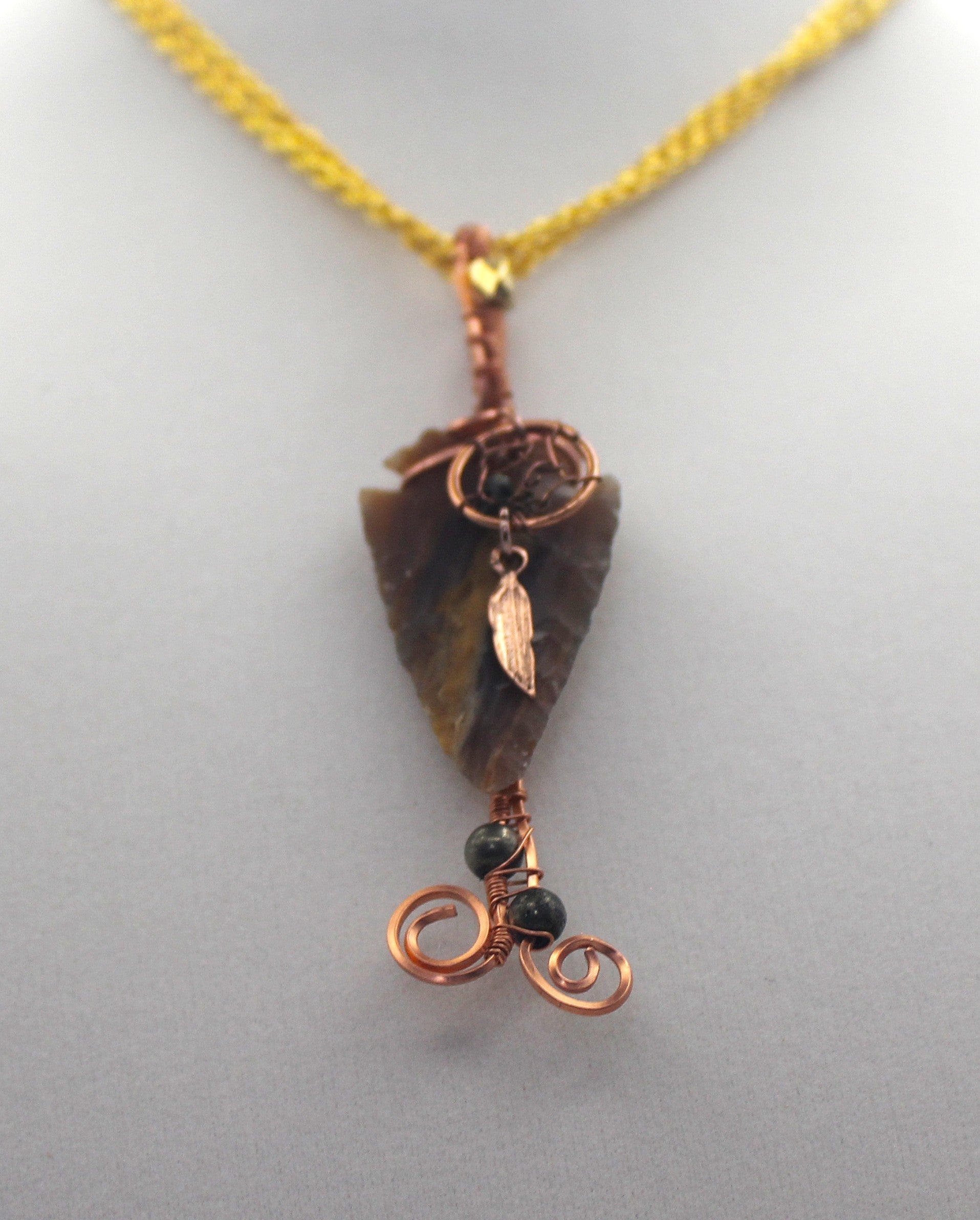 Raw Copper Jasper Arrowhead Beaded Charmed Pendant Necklace
