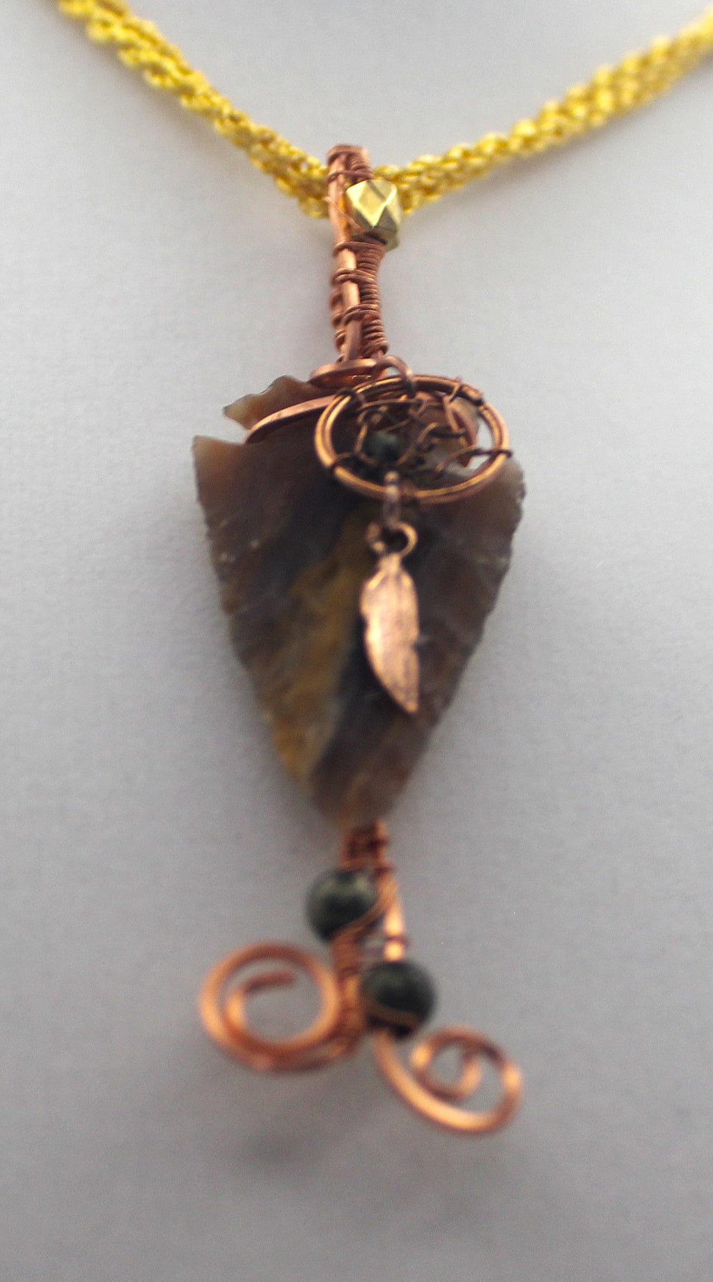 Raw Copper Jasper Arrowhead Beaded Charmed Pendant Necklace