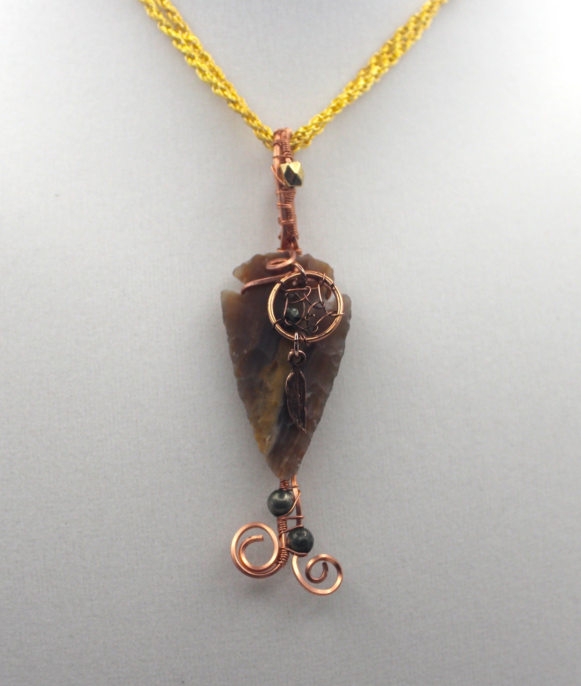 Raw Copper Jasper Arrowhead Beaded Charmed Pendant Necklace
