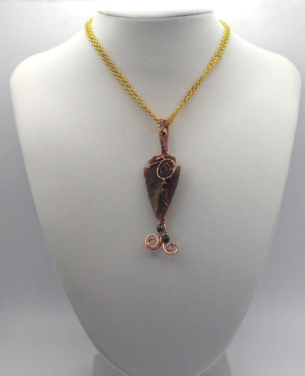 Raw Copper Jasper Arrowhead Beaded Charmed Pendant Necklace